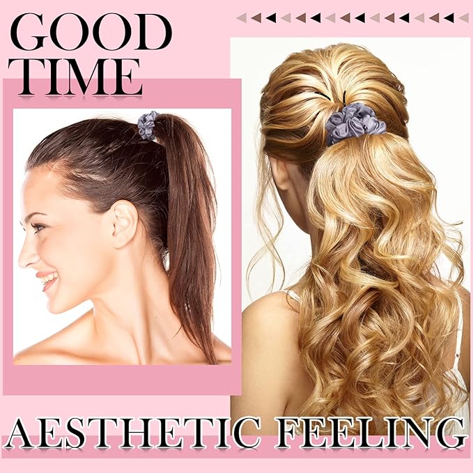 12Pcs Satin Scrunchies, Silver Gray Satin Hair Ties Elastic Hair Bands Ponytail Holder Hair Accessories for Women Girls