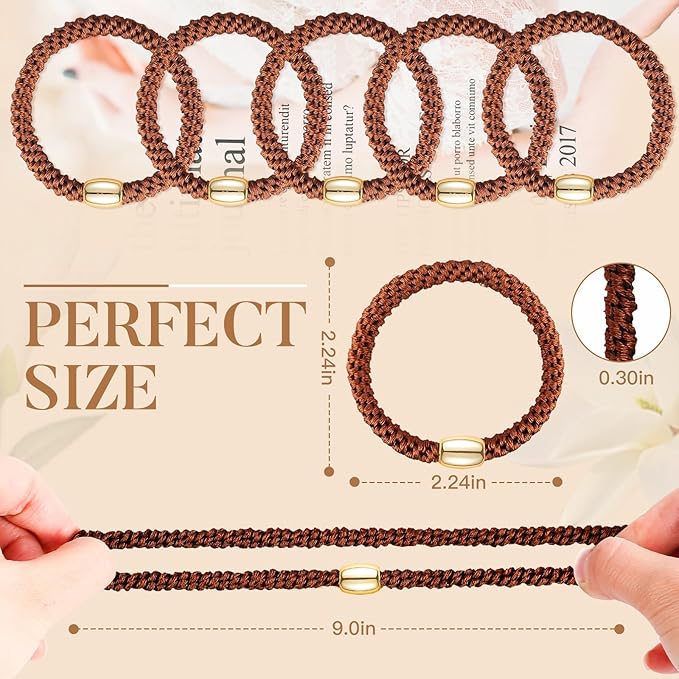 Hair Ties No Damage - 10PCS Ponytail Holders - Elastic Hair Ties for Thick Hair - Braided Hair Bands for Women Girls's Hair - Brown