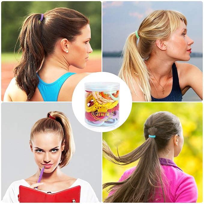 50Pcs Hair Ties for Women Girls,Cotton Seamless Hair Ties, Soft Ponytail Holders,No Crease No Damage Elastics Hair Bands with Box for Thick Heavy and Curly Hair (Set 2)