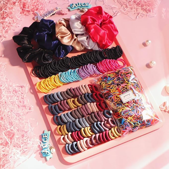 Hair Accessories Set - Scrunchies, Traceless Hair Ropes, Ties, Ponytail Holders, Rubber Bands for Girls, Women, Baby, and Kids (Deep Color, 2155 PCS)