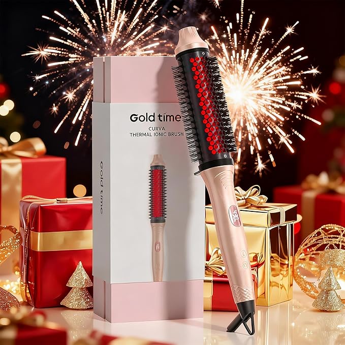 Infrared Thermal Brush, 1.65 inch Heated Round Brush for Blowout Look, Dual Voltage, Negative Ion Thermal Hair Tools, 6 Temperature, No Damage, Pink Gifts for Women