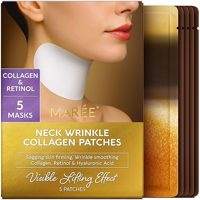 MAREE Neck Wrinkle Patches – Collagen Anti-Wrinkle Patches with Retinol & Hyaluronic Acid for Face Lift – Neck Mask for Tightening and Firming – Neck Lifting Mask & Face Tape for Neck Wrinkles – 5 Pcs