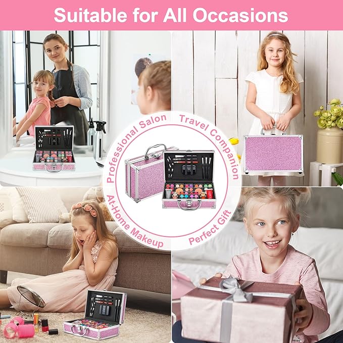 Anpro All-In-One Makeup Kit for Girls 10-12 with Case, Pro Teen Makeup Set, Tween Makeup Kit for Teens Women, Full Starter Make Up Kit with Brushes, Lipstick, Eye Shadows Palette, Blushes, Glitter Gel