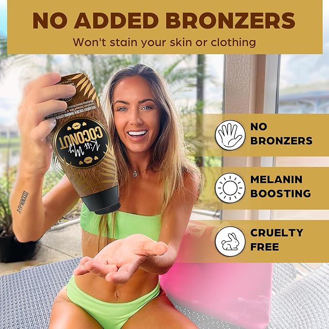 Kiss My Coconut - Tanning Bed Lotion, Skin Softening Golden Tan Intensifier with Coconut Milk & Cocoa Butter, No Bronzer, Unisex Hydrating Indoor/Outdoor Accelerator by Elegant Sun