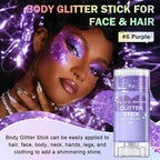 Purple Body Glitter Stick, Face Body Glitter Gel Holographic Hair Glitter Halloween Chunky Sequin Waterproof Face Paint Stick Glitter Makeup for Women