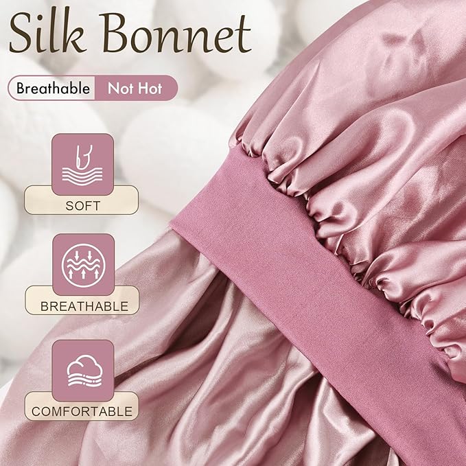 Satin Silk Bonnet for Sleeping, Soft Satin Lined Hair Bonnet for Women, Double Layer Sleep Nightcap