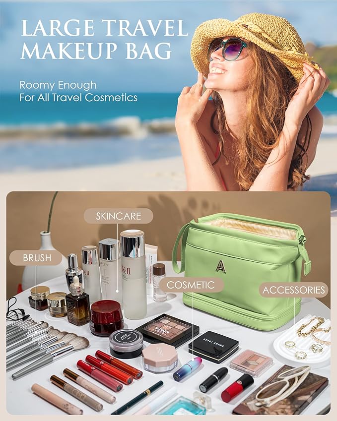 Gifts for Ladies,Initial Large Makeup Bag, Bride To Be Gifts, Double Layer Cosmetic Bag, Waterproof PU Travel Toiletry Bag for Bachelorette Party Women Wedding Bridal, Bride Gifts