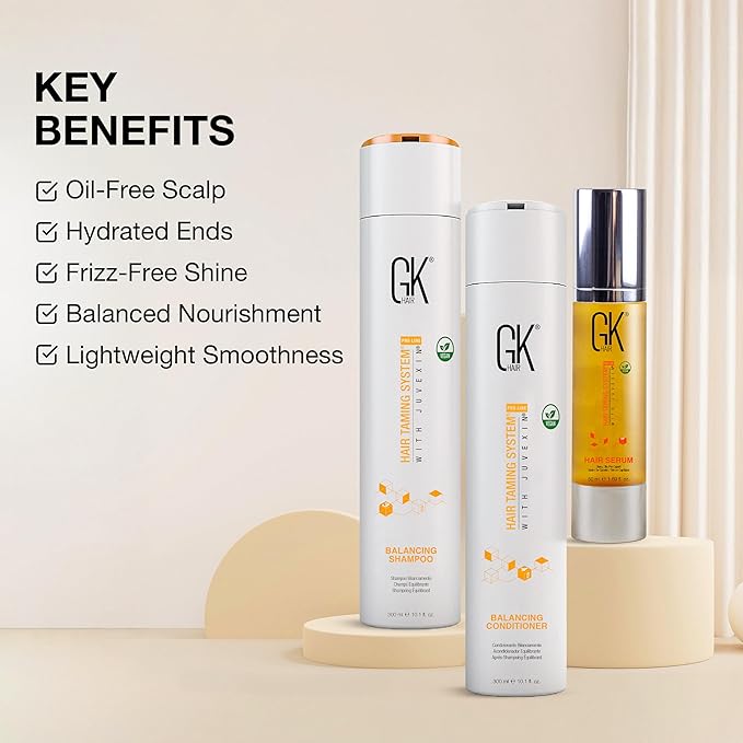 GK HAIR Global Keratin Balancing Shampoo and Conditioner Sets (10.1 Fl Oz/300ml) with Anti Frizz Serum Argan Oil (1.69 Fl Oz/50ml) for Dry Damaged Repair- All Hair Types Sulfate Paraben Free Unisex