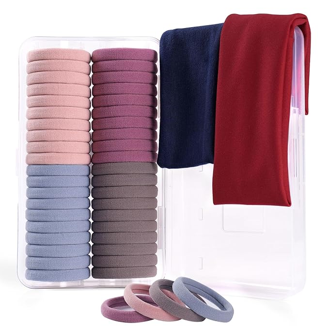 40PCS No Damage Hair Ties for Thick Hair & Ponytail Holders, Hair Elastics for Thick Hair,Nylon Seamless Hair Ties Set(2in Neutral)