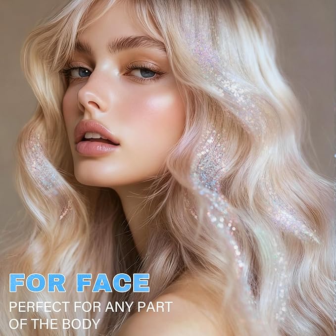 Roll-on Face Body Glitter Gel for Women and Kids, 50ml Large Capacity Holographic Chameleon Color Changing Glitter Gel Shimmer Makeup for Singer Concert Festival Rave Accessories (3. Dazzle)