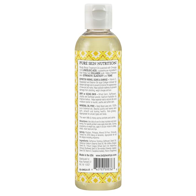 Body Boost Milk & Honey Stretch Mark Oil 8oz- For Stretch Marks and Scars- Pregnancy and Nursing Safe
