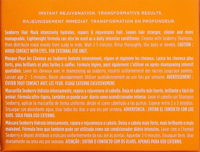 Obliphica Seaberry Hair Mask - Deep Conditioning Hydrating Treatment for Dry and Damaged Hair - Fine, Frizzy, and Color-Treated Hair - 8.5 Ounce (Pack of 1)