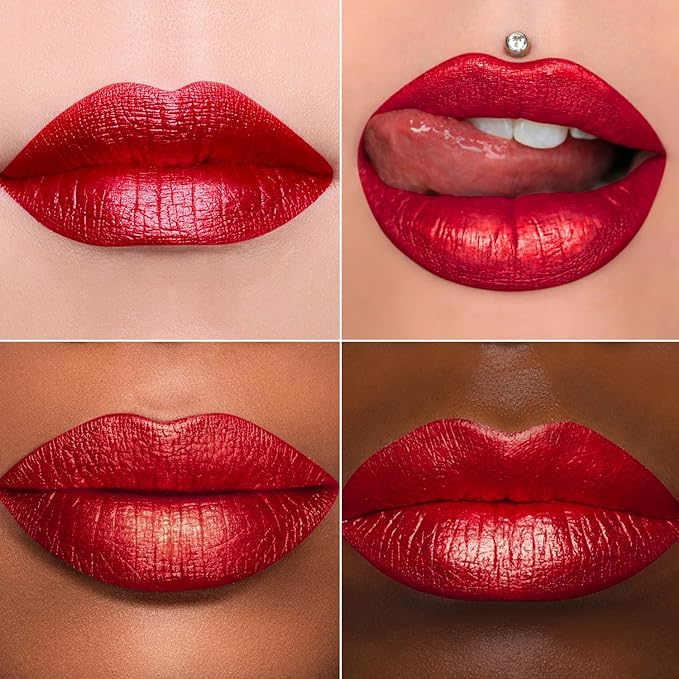 MAKI YIKA 3Pc Metallic Lipstick Long Lasting Pink Brown Red Glitter Lipsticks High Shine Lipstick No Smudge No Transfer Liquid Lip Gloss (Pink/Brown/Red)