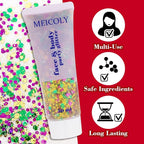 MEICOLY Mardi Gras Face Glitter,Mardi Gras Outfit for Women Kids,Mardi Gras Accessories for Carnival,Gold Green Purple Mixed Chunky Glitter,Rave Festival St Patricks Day Glitter for Face/Body/Hair