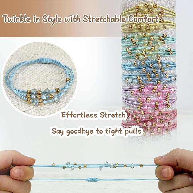 10pcs Colorful Hair Ties with Gold & Crystal Beads, Thin Elastic Ponytail Holders for Women, No Damage, Stylish Hair Accessories