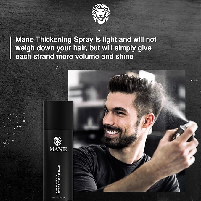 Mane Hair Thickening Spray & Root Touch Up, Instantly Thicker Hair for Men & Women, Fill in Hairlines and Hide Thinning and Fine Patches - Silver, 12 Colors (6.76 oz)