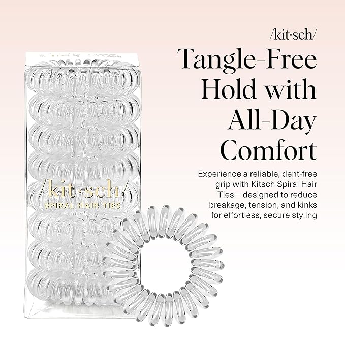 Kitsch Spiral Hair Ties for Women - Coil Hair Ties No Damage, No Crease, Secure Grip All Day Hair Coils, Stretchable and Waterproof | Ideal Gifts for Women - 8pcs (Clear/Transparent)