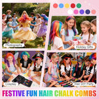 10 Colors Festive Fun Hair Chalk Combs, Advanced Temporary Glitter Hair Colors Hair Chalk Combs, Washable Hair Color Dye for Birthday Christmas Party Gifts for Teenage and Girls