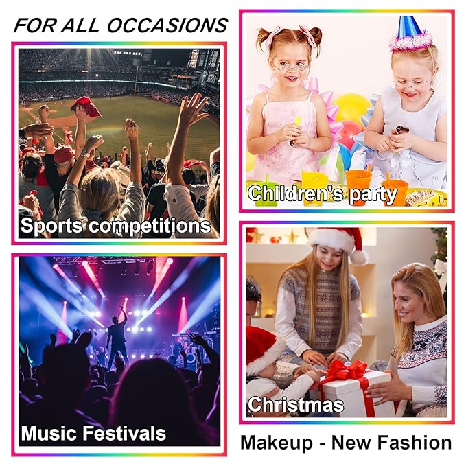 8Pcs Face Makeup Patches, Glitter Freckles Face Tattoo for Teenagers & Young Women, Sparkle Freckles Makeup Patches, Waterproof Face Glitter Freckles for Christmas (8PcsE Rainbow)