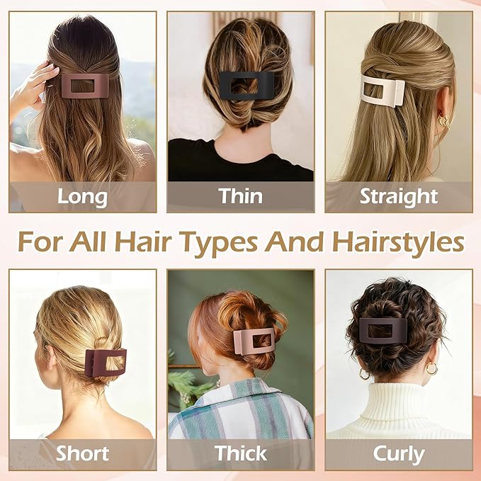 French Flat Hair Clips for Women 6pcs Hair Claw Clips for Thick or Thin Hair Matte Claw Clips for Girls Barrettes Non-Slip Strong Hold Hair Accessories for Women (Brown Scarlet)