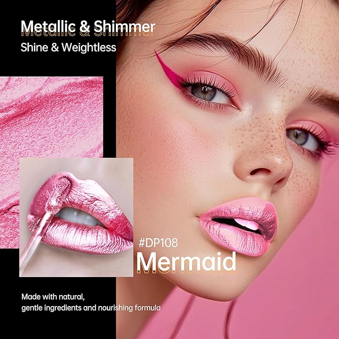 3Pc Lipsticks Set for Women Metallic Lipstick Long Lasting Dark Red Burgundy Pink Lip Gloss, Metal Shine Lightweight Hydrating Full Coverage Lip Color, DP104/107/108