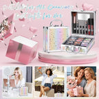 Beginner Makeup Set for Teen Girl Women, Makeup Present for Her, Makeup Kit with Cosmetic Train Case Contained Eyeshadow Blush Lip Gloss and Oil Lip Liner Eyeliner Brushes Mirror (Pink)