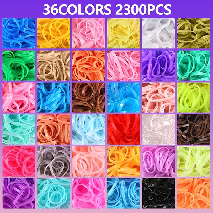 Teenitor 36 Colors Rubber Bands for Hair Small, 2300pcs Elastics Hair Ties for Baby with Styling Tools, Hair Accessories for Girls Toddlers