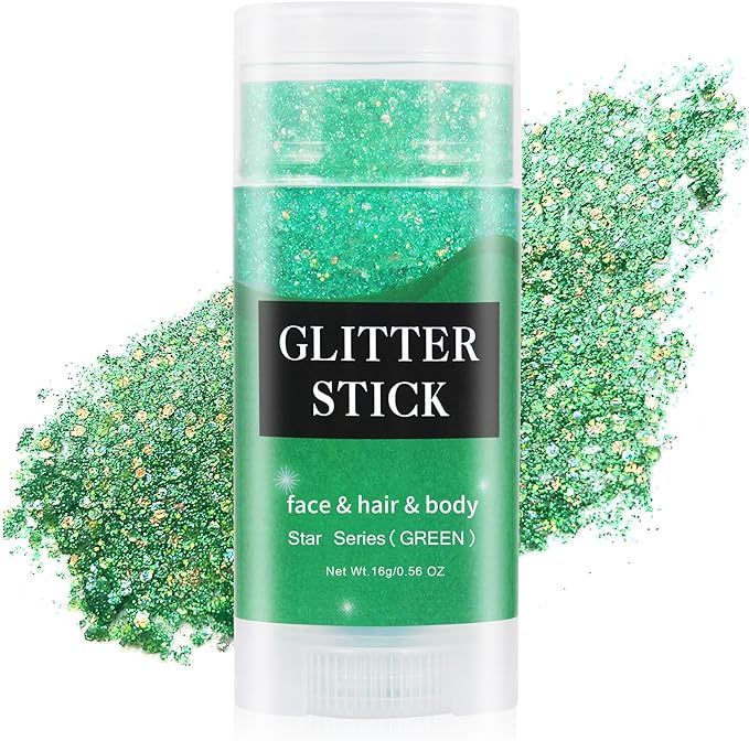 MEICOLY Green Body Glitter Stick,Christmas Hair Glitter Stocking Stuffers for Women,Green Accessories for Spirit Week,Alien Face Glitter,St Patricks Day Accessories,Chunky Glitter for Mardi Gras