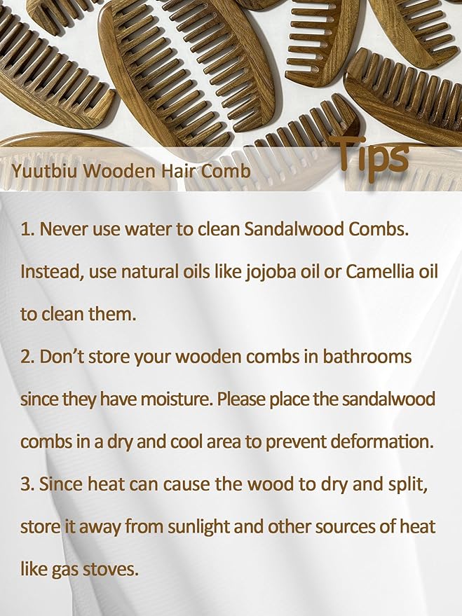 Wide Tooth Green Sandalwood Detangler Comb - Wooden Hair Comb for Natural Hair, Curly/Thick Hair Knot Remover (No Handle, Scented Wood)