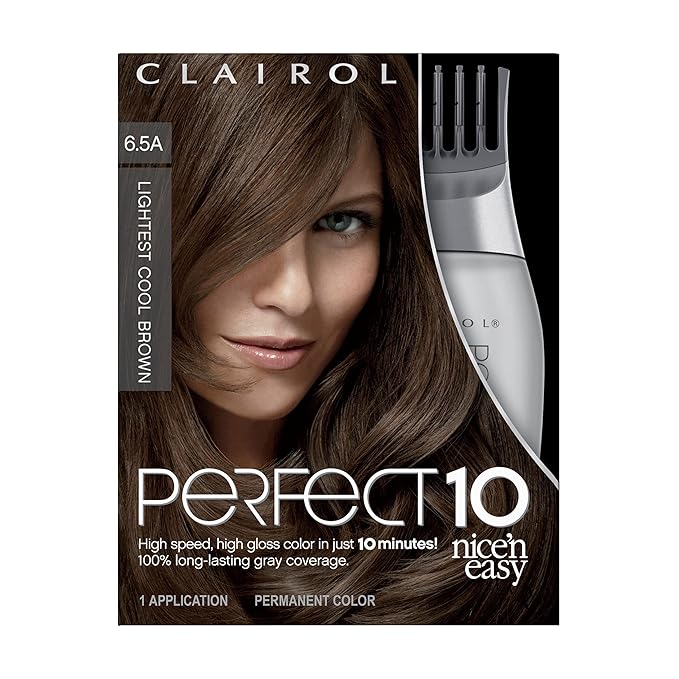 Clairol Nice‘n Easy Perfect 10 Permanent Hair Dye, 6.5A Lightest Cool Brown Hair Color, Pack of 1