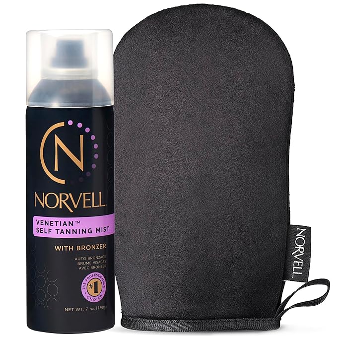 Norvell Venetian Sunless Tanning Set – 7 fl oz Aerosol Mist with Bronzer + Reusable Applicator Mitt for Flawless, Streak-Free Glow