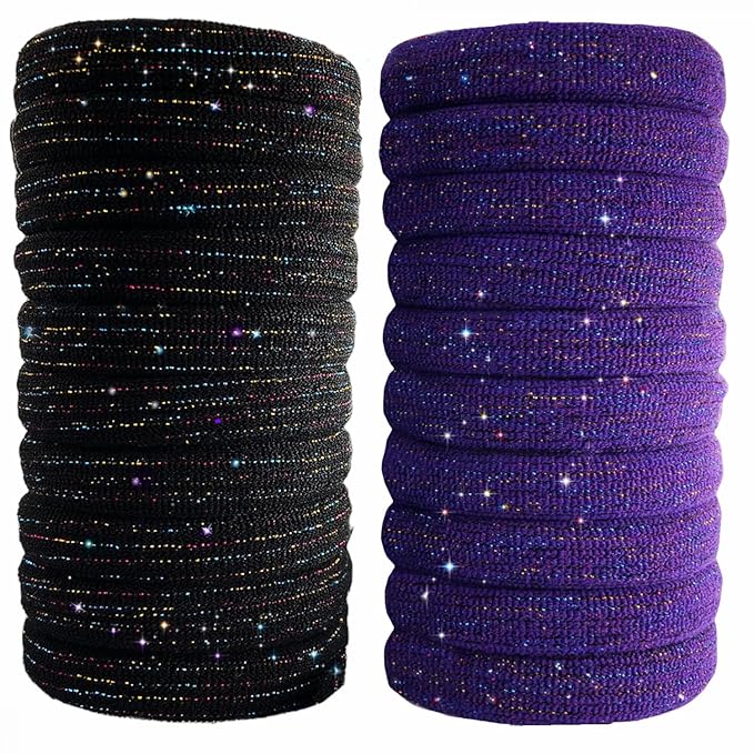 Large Stretch Thick Hair Ties for All Hair Types Seamless Glitter Hair Ponies Elastics Ponytail Holders Hair Scrunchies for Thick Hair Hair Accessories Women Girls 20-Pack