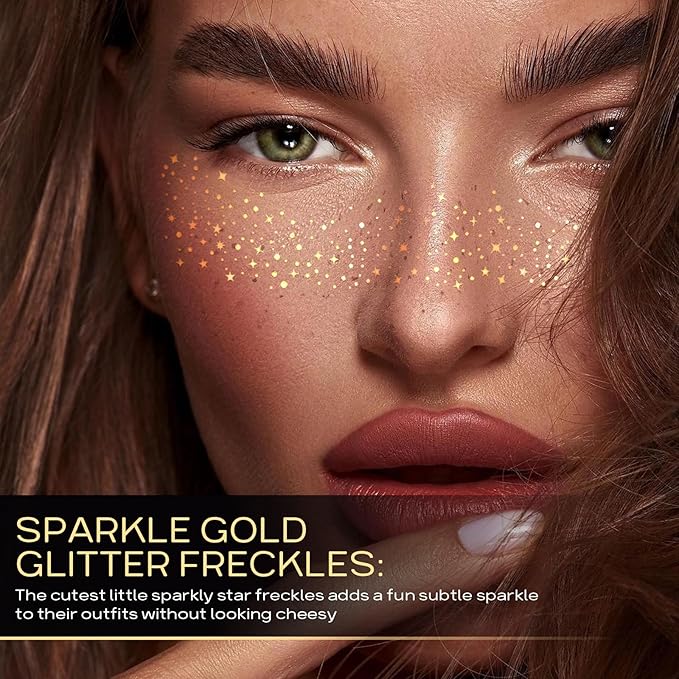 Glitter Freckles Face Tattoo, 20pcs Sparkle Freckles, Gold Face Glitter Speckles