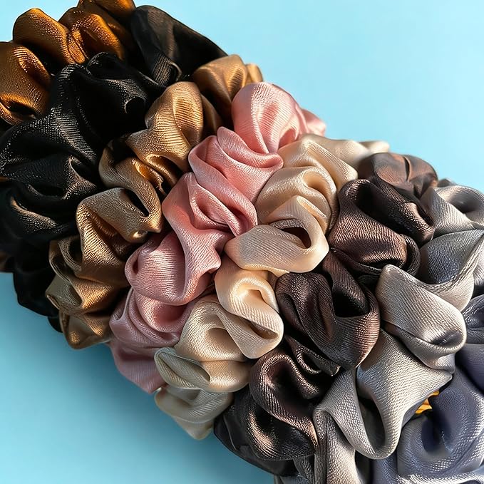 Satin Scrunchies for Women, 8 pcs No Crease No Slip Hair Ties, No Damage Elastic Hair Bands, Hair Styling Accessories, Hair Scrunchy for All Hair Types, Ponytail Holders for Thin & Thick Hair