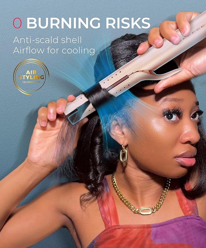 TYMO Airflow 2.0 Curling Iron Flat Iron - Hair Straightener and Curler 2 in 1, 1.25 Inch Curling Wand for Long Short Hair, Dual Voltage for Travel, 54 Million Ionic, Anti-Tangle, 5 Temps, Gold Blush