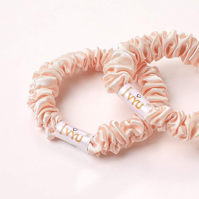 Scrunchies Silk Satin Hair Ties - Small Mini Thin Elestics Ponytail Holder Hair Bands Skinny Scrunchy For Thick Curl Hair No Crease Hair Ties Soft Accessories No Hurt Your Hair for Women and Girls