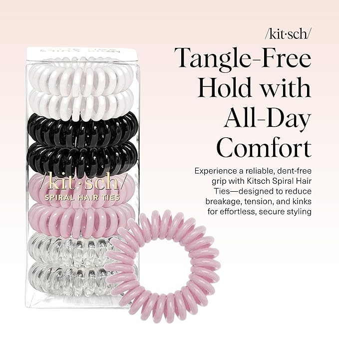 Kitsch Spiral Hair Ties for Women - Creaseless and Dent-free Coil Hair Ties | No Damage, Phone Cord Coils | Made of Flexible and Durable Plastic | Ideal for Daily Use - 8pcs Basics