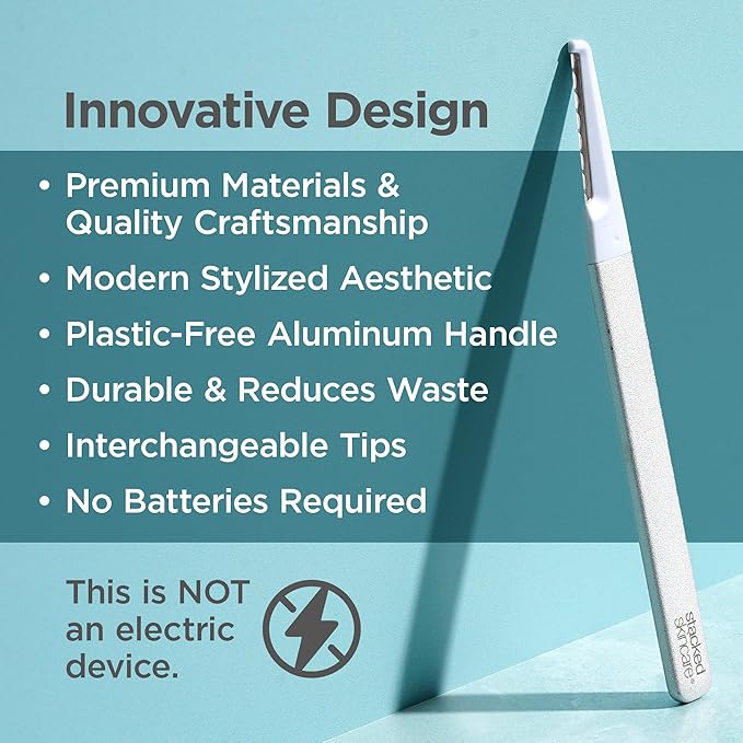 StackedSkincare Dermaplaning Kit for Face - At Home Dermaplaning Tool with Comfort Handle, 3 Replaceable Blades + 3 Precision Blades - Exfoliates, Removes Peach Fuzz, Softens Skin, 7 Count