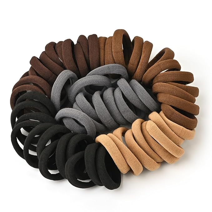 Hair Bands Hair ties for Thick Hair, 50PCS Seamless Cotton Simply Ponytail Holders Headband Scrunchies Hair Accessories No Damage (Neutral Colors)
