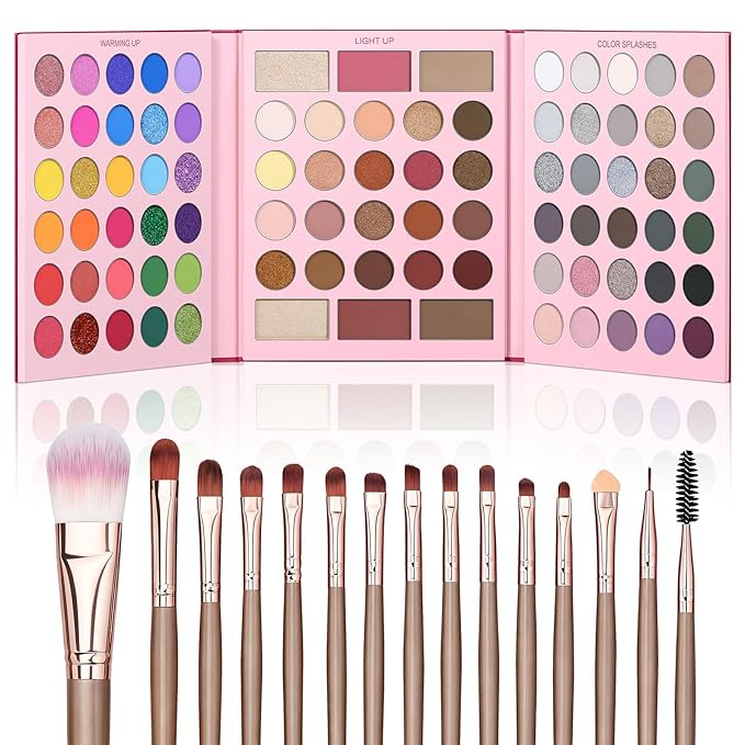 UCANBE 86 Colors Makeup Palette with 15PCS Brushes Set, Matte Glitter Eyeshadow, Highlighter, Blush & Contour All in One – Vibrant, Neutral & Smoky Shades – Valentine’s & Birthday Holiday Gift Set