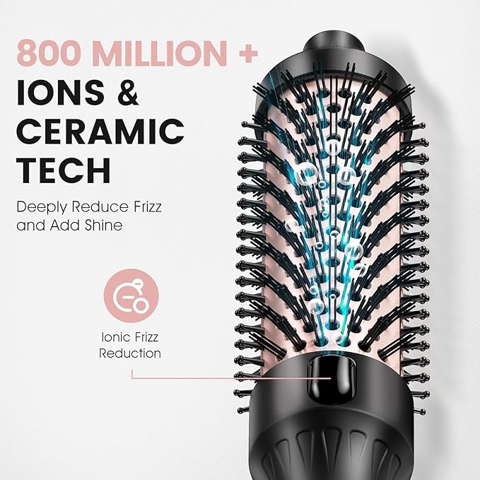 zavarea Thermal Brush, 1.5 Inch Heated Round Curling Brush, 800M Negative Ions Ceramic Stylers for Less Frizz, 4 Temp Set, Dual Voltage for Travel, Easy Use Boosts Shine