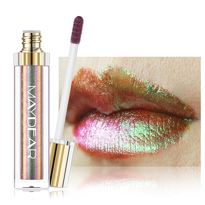 Maydear Chameleon Lipstick, High Pigmented Green Lipstick for Women Metallic Shine Lip Gloss, Full-Coverage Multichrome Long Lasting Rainbow Lip Makeup, Fuchsia Green