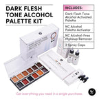 12 Color Dark Flesh Tone Alcohol Activated Makeup Palette Kit - Includes Alcohol Activator and Moisturizing Remover - Waterproof Makeup for Professional Makeup Artists