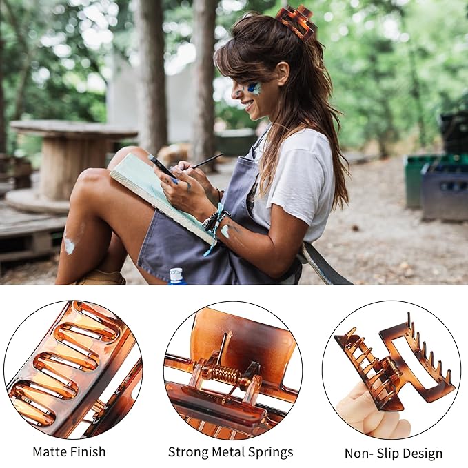 Hair Clip, 3.5 Inch Medium Hair Claw Clips 6 Pack for Women and Girls - Amber Hair Accessories