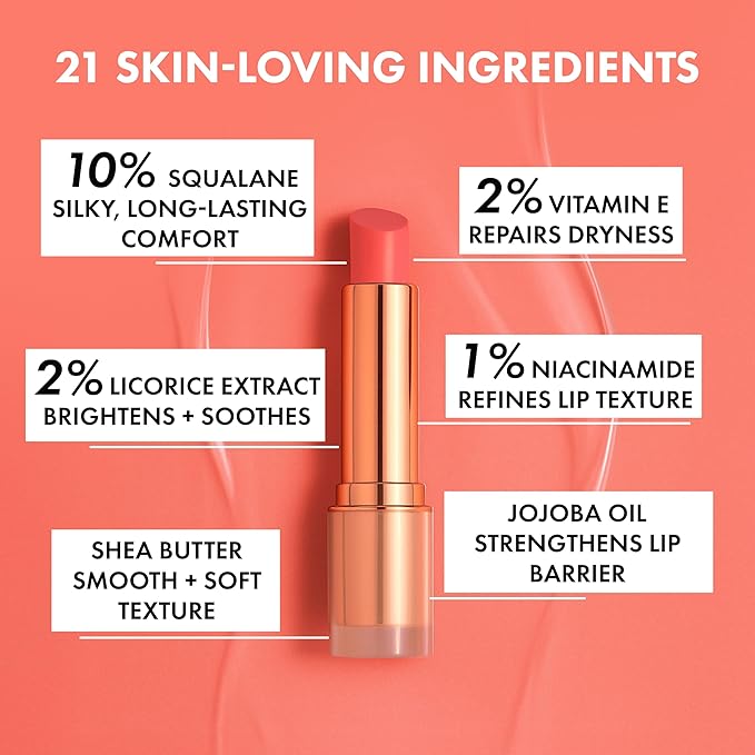 Tinted Lip Balm – Anti-Wrinkle Lip Treatment with Deep Hydration & Long-Lasting Moisture. Natural Skincare with Cold Pressed oils – Clean, Non-Toxic Lip Care – 002 Peach Perfect