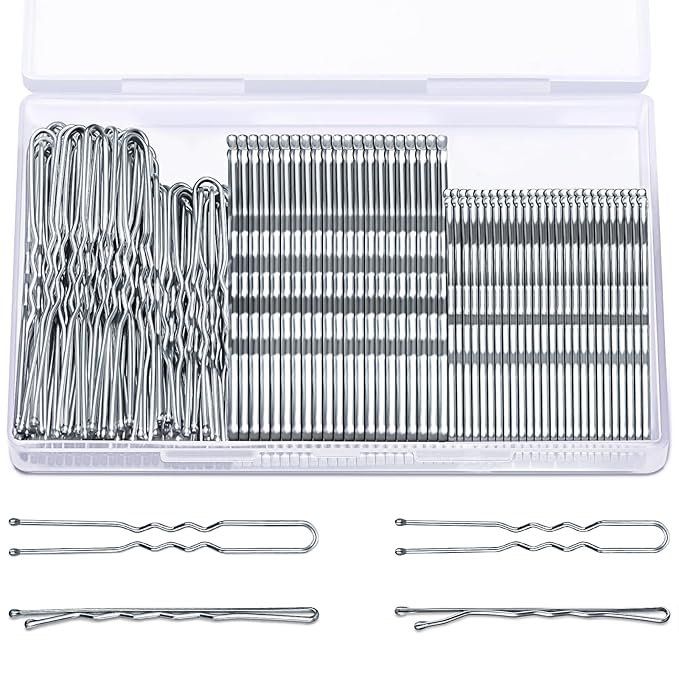 TsMADDTs Hair Pins Kits, 200PCS Silver Bobby U Shaped Pins for Women Hair Styling, Buns with Plastic Box, 2.4IN & 2IN