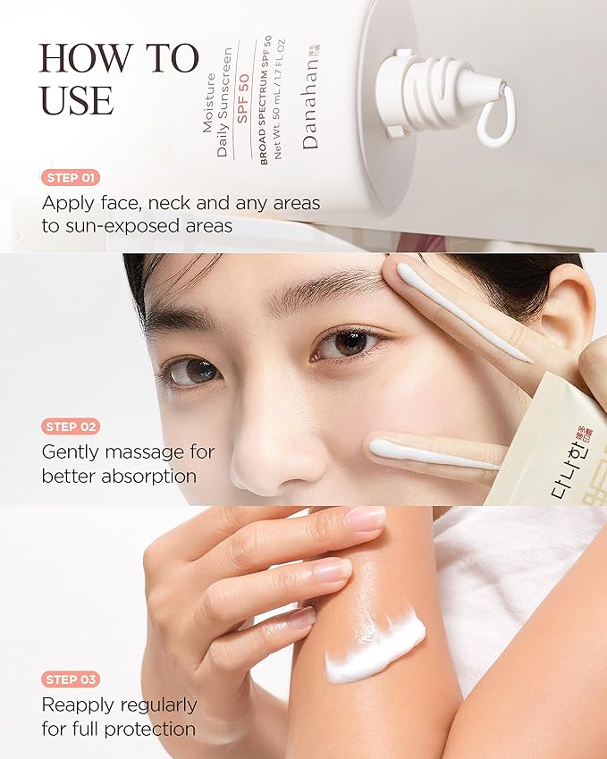 Moisture Daily Sunscreen SPF 50 - Korean Face Sunscreen, Broad Spectrum UV Protection with Ginseng & Niacinamide - Hydrating Lightweight Formula, No White Cast, K-Beauty, 1.7 oz.