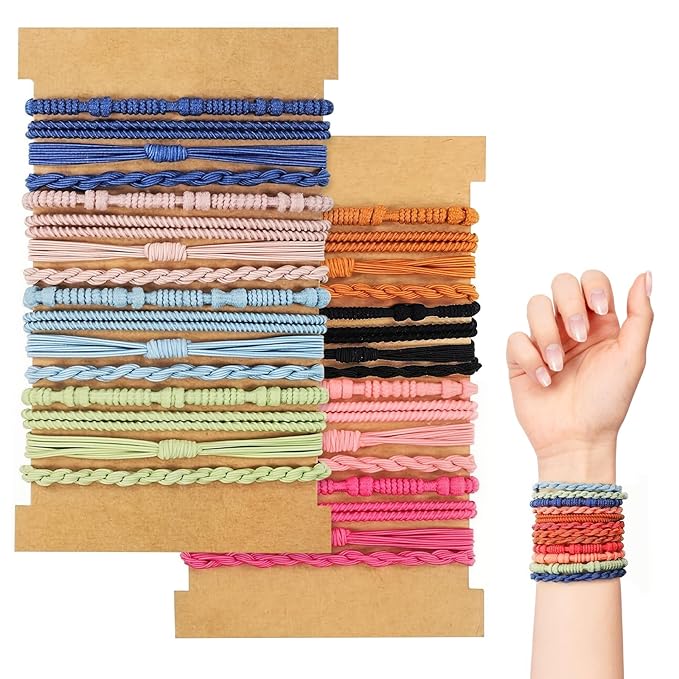 32Pcs Boho Bracelet Hair Ties, No Damage Elastic Bracelets, Brownsoft Hair Ties Accessories for Girls and Women Cute Bands for Thick or Thin Hair
