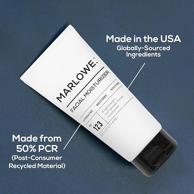 MARLOWE. No.123 Men’s Facial Moisturizer, Lightweight Daily Lotion with Aloe Vera & Green Tea for Soft, Hydrated Skin, Fresh Aloe Citron Scent, Holiday Grooming Gift for Men, 6 fl oz