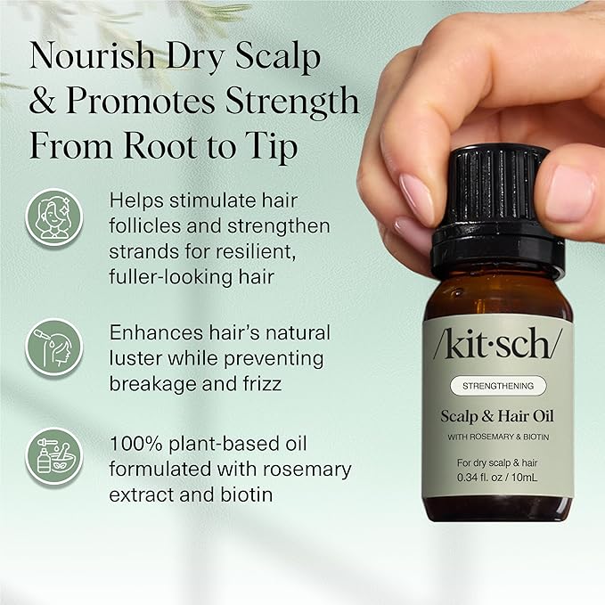 Kitsch Rosemary Oil for Hair Growth – Hair Oil with Biotin, Castor & Jojoba – Pre-Wash Scalp oil for Hair Care – Lavender Scent – 10mL | Ideal Gifts for Women